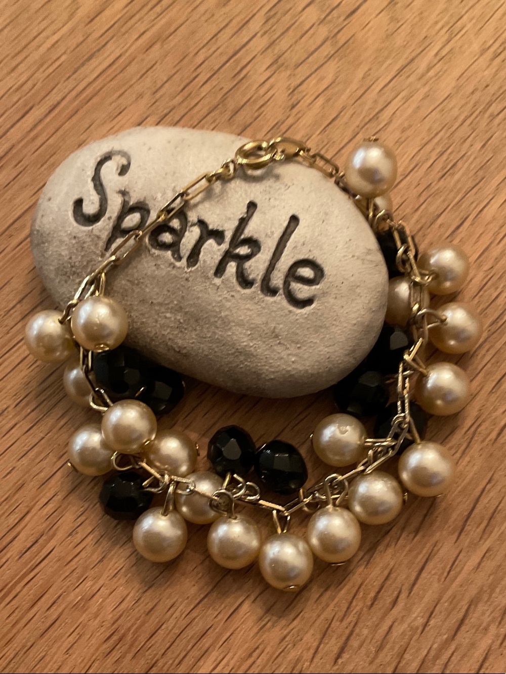Vintage Birma Signed Faux Pearl & Black Cluster Bracelet 1960’s/70’s